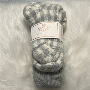 Indigo checkered grey Knit Reading Socks  with sherpa lining:)